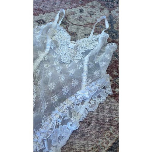 Sachet vintage White Lace Teddy Sachet sz L bridal Y2K sheer embroidered NWOT - Picture 6 of 9
