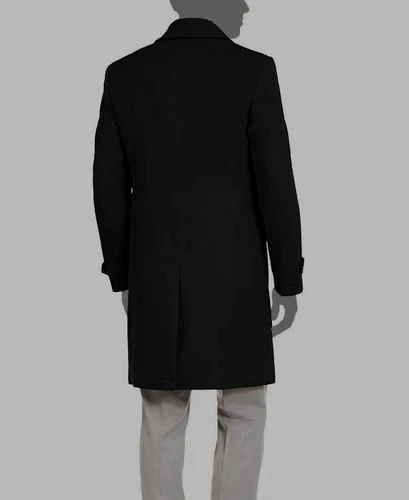 Bloomingdale's Men's Black Cashmere Wool Blend Double Breasted Overcoat Size 44R image 2
