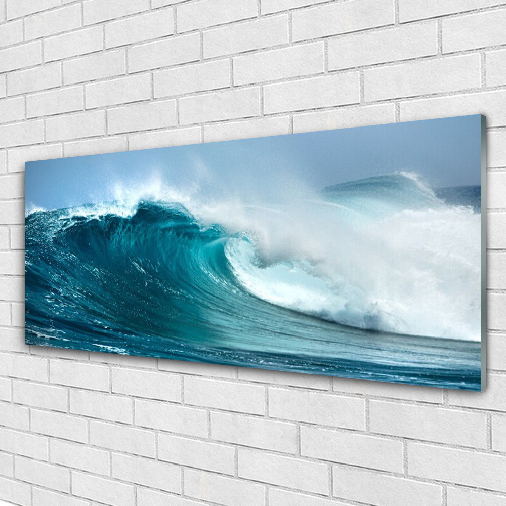 Tableau en verre salon Tulup Vague décoration murale panoramique 125x50