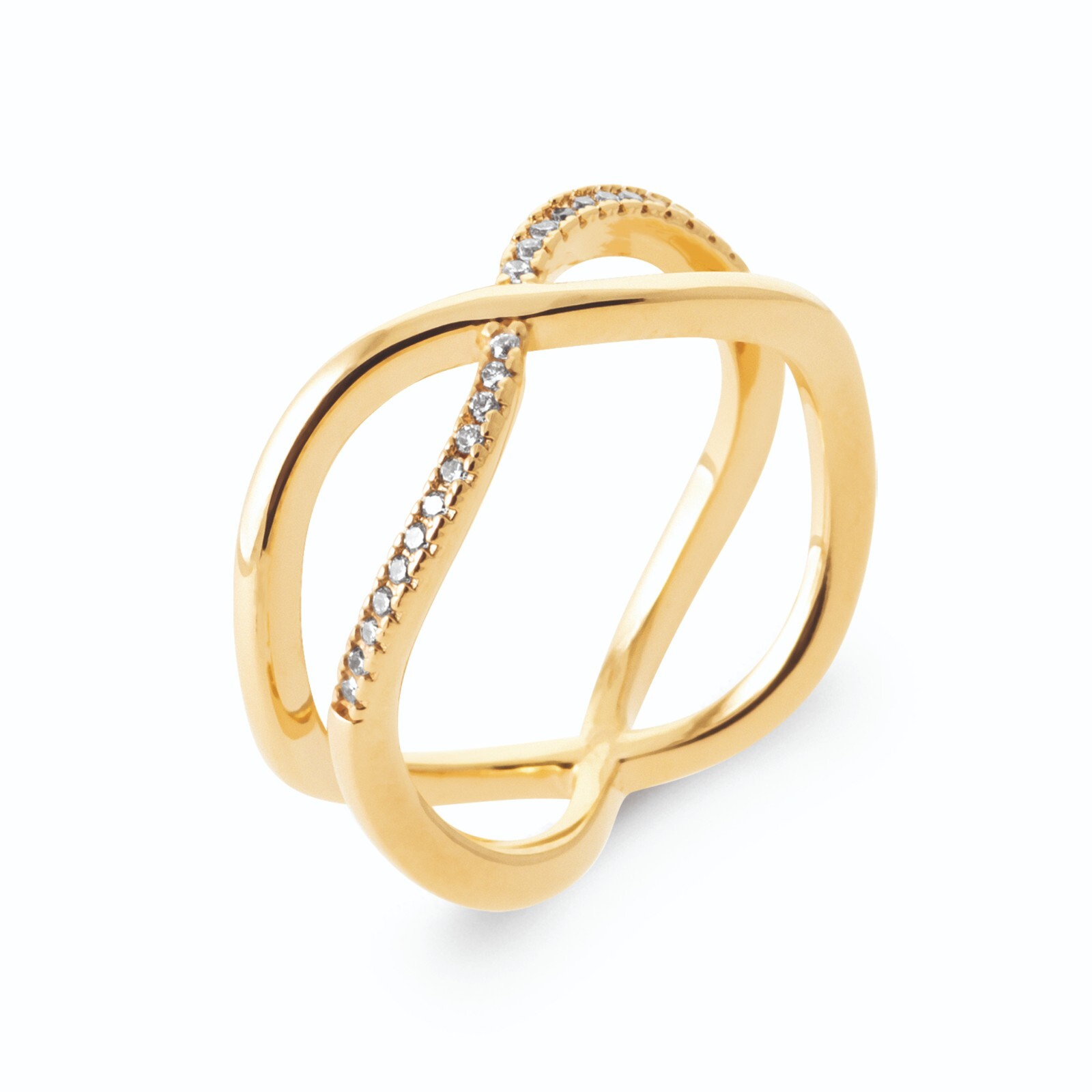 Bague croisée plaqué or et zirconium idée cadeau anniversaire femme
