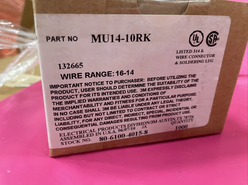 3M MU14-10RK (1000 Ct) Ring Terminal Connector 10 Stud Circular 14-16 AWG Crimp - Image 2 of 3