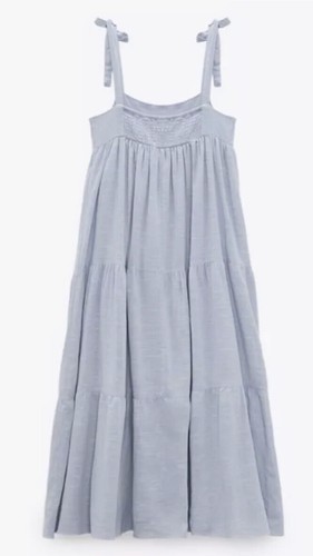 ZARA TIERED COTTON DRESS LIGHT BLUE | SIZE M | 7521/303 | BNWT - Picture 7 of 8