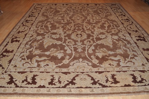 _HANMDADE_RUG_ 9x12 Ft. GENUINE Mahal AUTHENTIC mocha light brown plum rust sand - Picture 8 of 12