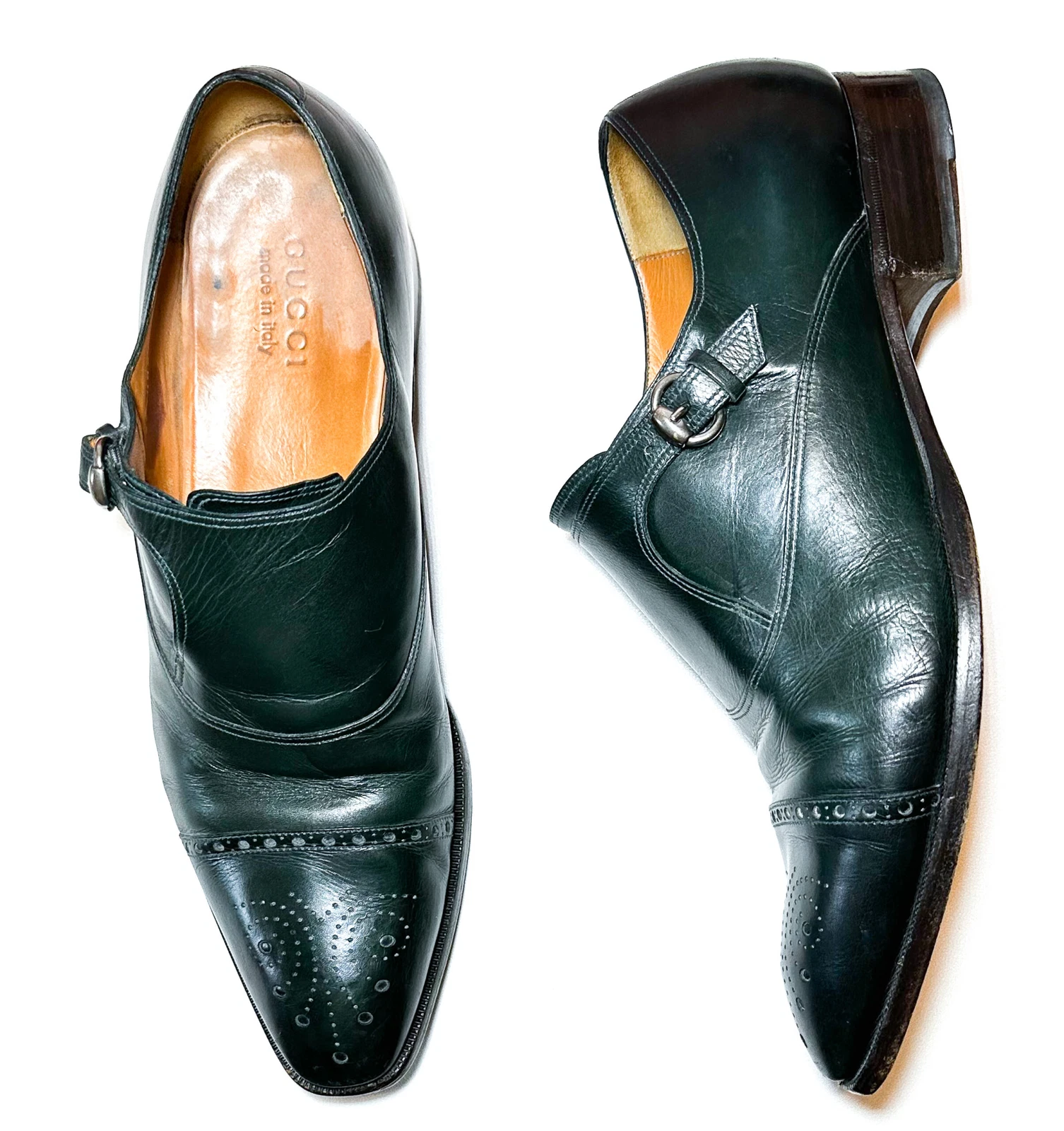 Gucci mocassini uomo Brogue pelle cinturino monaco derby scarpe eleganti 11 Italia