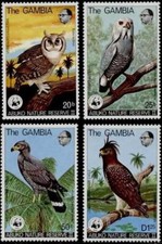 GAMBIA BIRD OF PREY/EAGLE/HAWK/OWL/WWF/ABUKO NATURE RESERVE SC381-4 MNH '78 T764