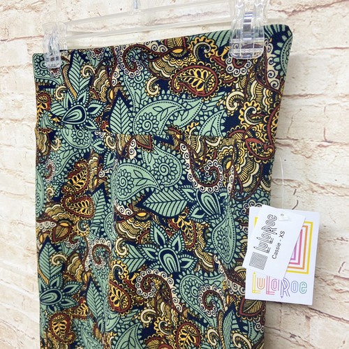 LuLaRoe Womens Cassie Skirt Size XS Pencil Straight Paisley Green Gold NWT - Picture 3 of 6