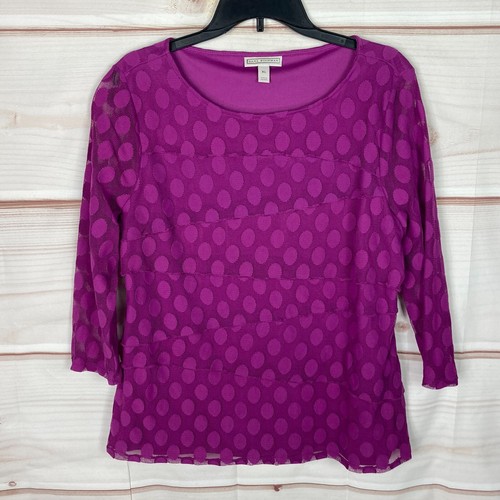 Dana Buchman Top Womens XL Purple Mesh Layered Blouse Tiered 3/4 Sleeve Pullover