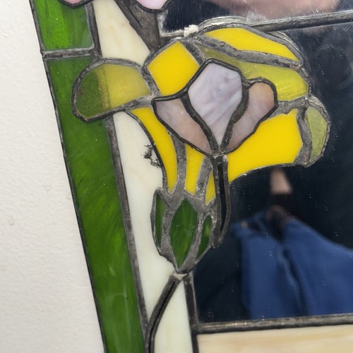 VTG Antique Tiffany Style Stained Glass Mirror 3D Flowers 16”x22” - Picture 11 of 14
