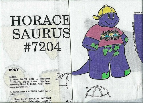 HORACE SAURUS purple DINOSAUR cut & sew STUFFED Animal TOY cotton FABRIC so EASY - 第 1/1 張圖片