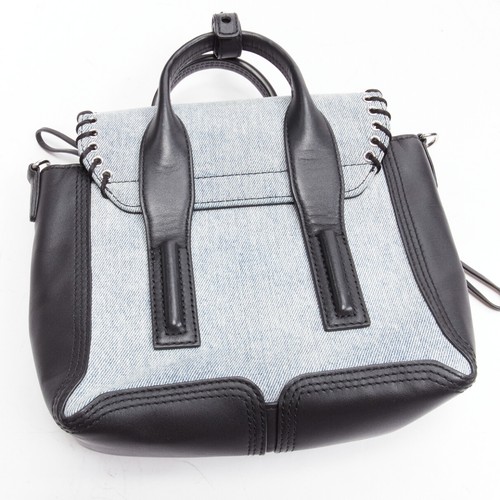 3.1 PHILLIP LIM Pashli washed blue denim whipstitch black leather crossbody bag - Picture 11 of 11