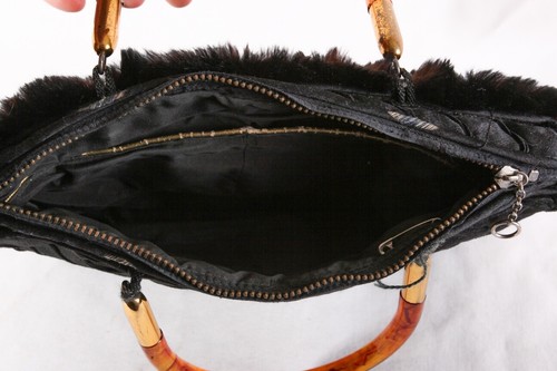 Vintage Sheared Mink Handbag Purse, 1940's, 11" x 8", Black - Picture 6 of 6