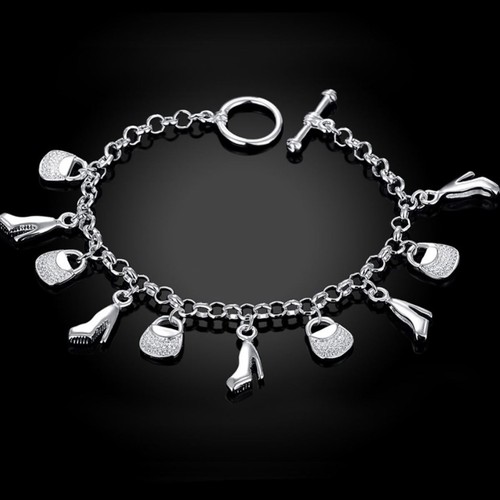 Damas Mujeres Plateado Bolso de Mano y Zapatos Compras Dije Pulsera Navidad - Imagen 3 de 5