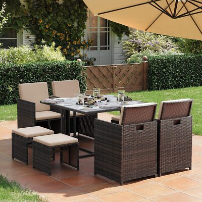 RATTAN GARDEN FURNITURE CUBE SET CHAIRS TABLE