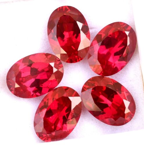 36.80 Ct Natural Red Ruby Oval 5 Pcs 14 x 10 mm CERTIFIED Rare Treated Gemstone - Picture 2 of 8