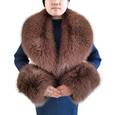 Faux Fur Collar Cuffs Set Women Winter Fluffy Large Shawl Furry Scarves Warm
