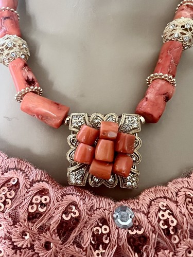 Coral Necklace Bracelet And Earrings Set, African Coral, Nigerian Coral, Coral - Picture 2 of 3