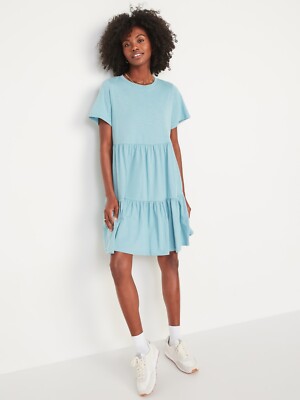OLD NAVY Short Sleeve Tiered Slub-Knit Mini Swing Dress L Large White 818041 NEW OLD NAVY Short Sleeve Tiered Slub-Knit Mini Swing Dress L Large White 818041 NEW
