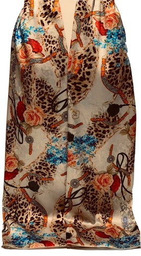 100% Mulberry Silk Satin Scarf Peach Roses & Leopard On Champagne - 65x190cm - Bild 2 von 12