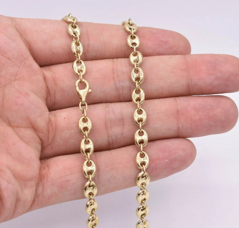 Collar de cadena de eslabones de anclaje Mariner inflados de 6 mm de oro amarillo real de 10 K Foto 2 de 4