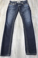 Big Star Jemae Size 27L Thick Stitch Dark Wash Straight Leg Stretch Denim 30x33