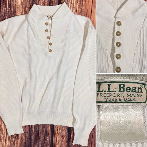 L.L. BEAN VINTAGE PULLOVER HERREN GRÖSSE MED ELFENBEIN CREME HENLEY PULLOVER USA