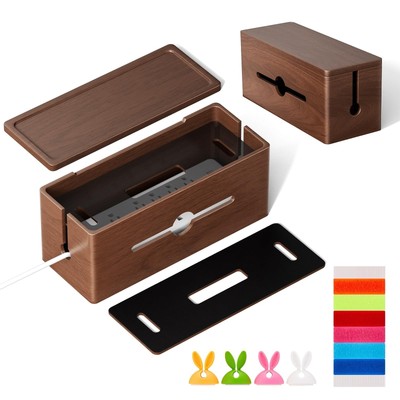 Extra Large Cable Management Box   Brown Double Layer Wooden Cord Organize