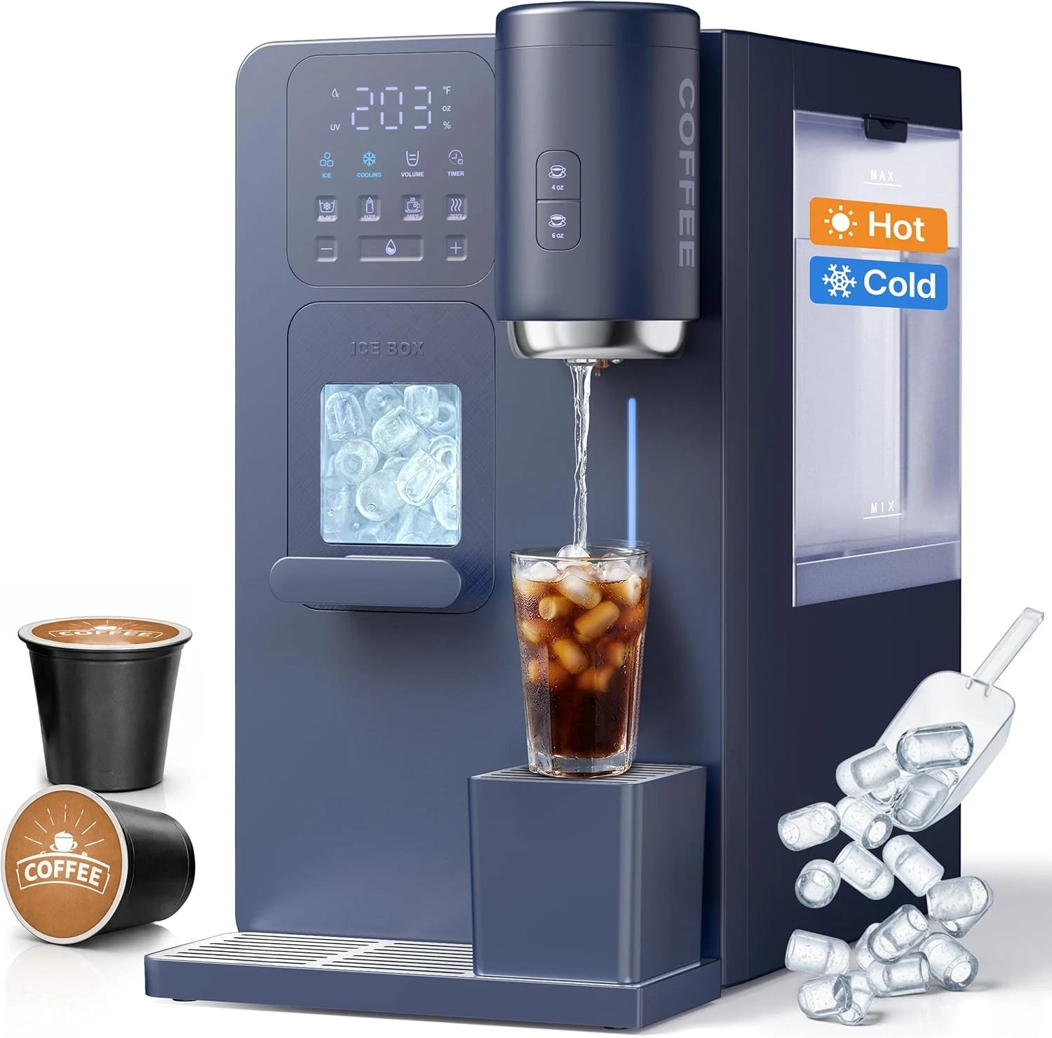 3 in 1 Water Dispenser with Ice Maker Hot Cold Warm Navy