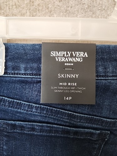 Simply Vera Wang Power Stretch Skinny Jeans Womens 14 Petite Blue Dark Wash NEW - Picture 10 of 13