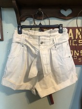We The Free Paperbag High Rise Shorts Belted Cream Denim Size Small Free People