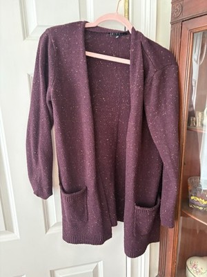 Love Ellie Purple Speckled Knit Open Front Cardigan Sweater Long Sleeve M