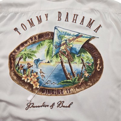 Tommy Bahama Shirt Mens XL White Short Sleeve Button Front Paradise Graphic