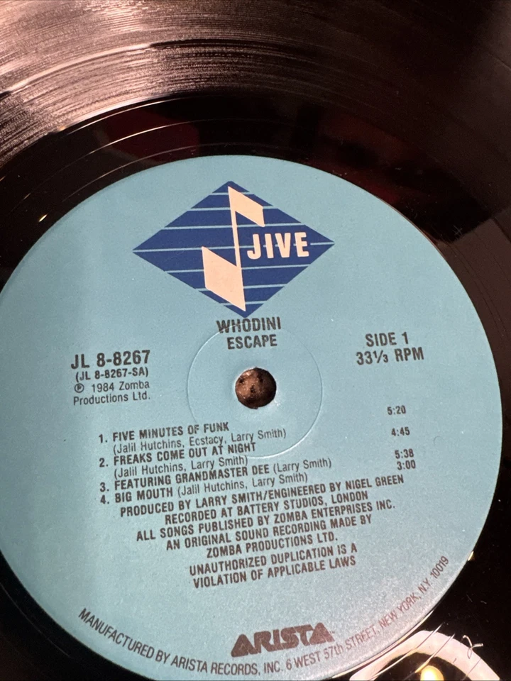 Whodini - Escape - 1984 Vinyl LP - Jive Arista -JL8-8267 First press VG+ Vinyl - Image 3 of 4