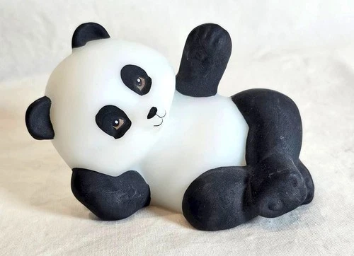 Fenton PANDA Natural Series Satin Glass Figurine SIGNED Reclining Laying Down