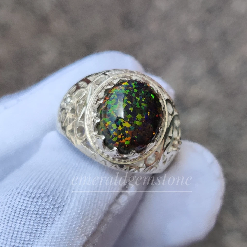 Anillo de ópalo negro para hombre, anillo de plata de ley 925, anillo de piedras preciosas, todos los tamaños de anillo Foto 4 de 4