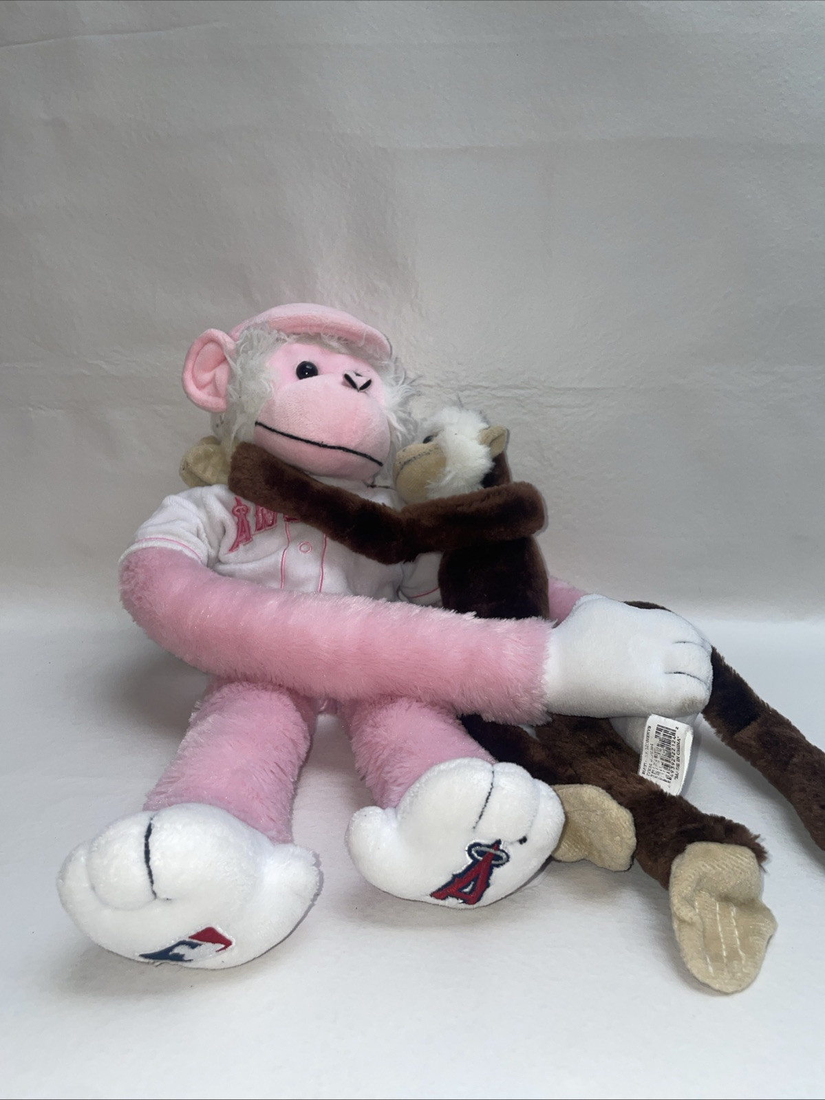 Lot Of 2 Rally Monkey Plush Pink ANGELS BASEBALL & Brown Rally