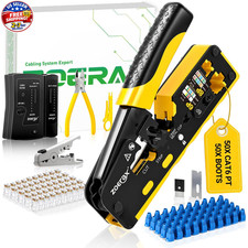 RJ45 Pass-Through Crimping Tool Kit for Cat7, Cat6, Cat5 Includes Cable Tester