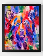 GUAJARDO Original Neo Expressionism Colorful Bear Stare 14X11 Canvas Signed Art