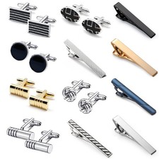 Cufflinks for Men and Tie Clips Set of 12 Necktie Tie Bar Clips Business Shir...