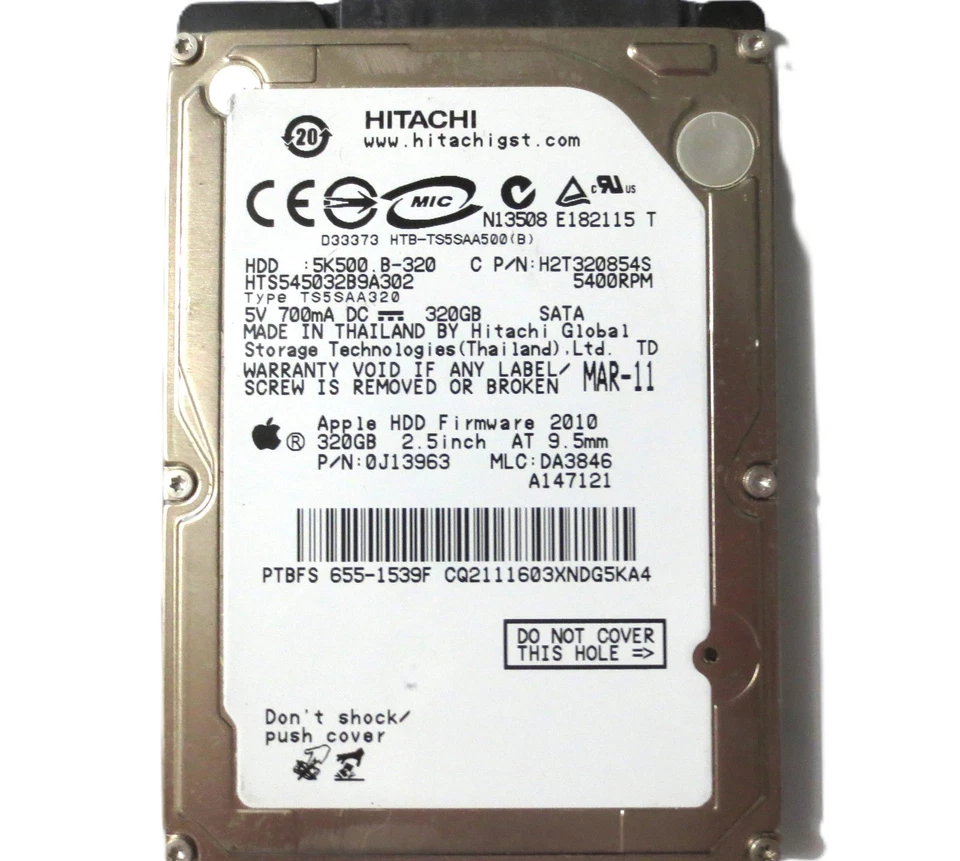 Hitachi HTS545032B9A302 0J13963 DA3846 (CQ2) Thailand 2.5" 320gb Sata HDD 2011 - Image 4 of 4