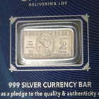 SILVER 2g Currency Bar 2 GRAMS FINE SILVER ART BAR