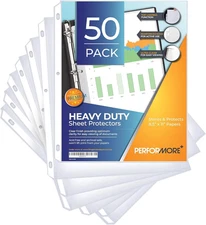 50 Sheet Protectors, Heavy Duty 8.5 X 11 Inch Clear Page for 3 Ring Binder, Plas