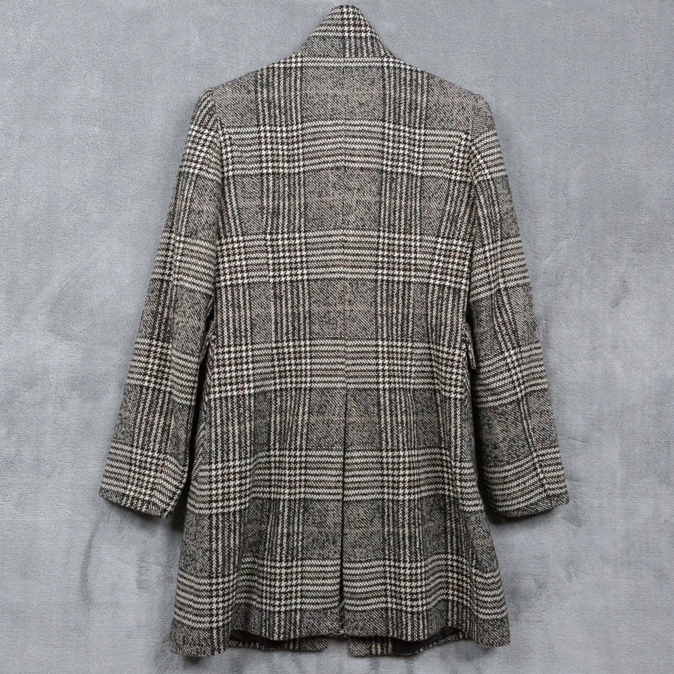 Abrigo ZARA Básico Pata de Gallo Franela Cuadros Guisante Negro Crema Academia Preppy Talla M Foto 4 de 4