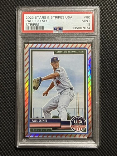 SP 🔥 Paul Skenes RC 💥 2023 USA Stars & Stripes RED STRIPES HOLO RC #80 ✨ PSA 9