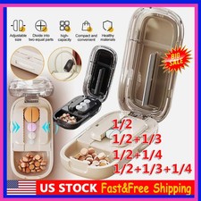 Portable 2 in 1 Pill Cutter Medicine Box Adjustable Pill Splitter High-capacity