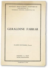 Orig. Geraldine Farrar Concert Program WINCHESTER VA Handley High School, 1930