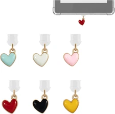 Heart Shape Dust Plug Charms, 6PCS Alloy Enamel Anti-Dust Decorative Port Covers