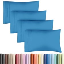 4 Piece Queen Pillowcase Set, Ultra Soft, Stain Resistant, Cozy Bedding, Blue
