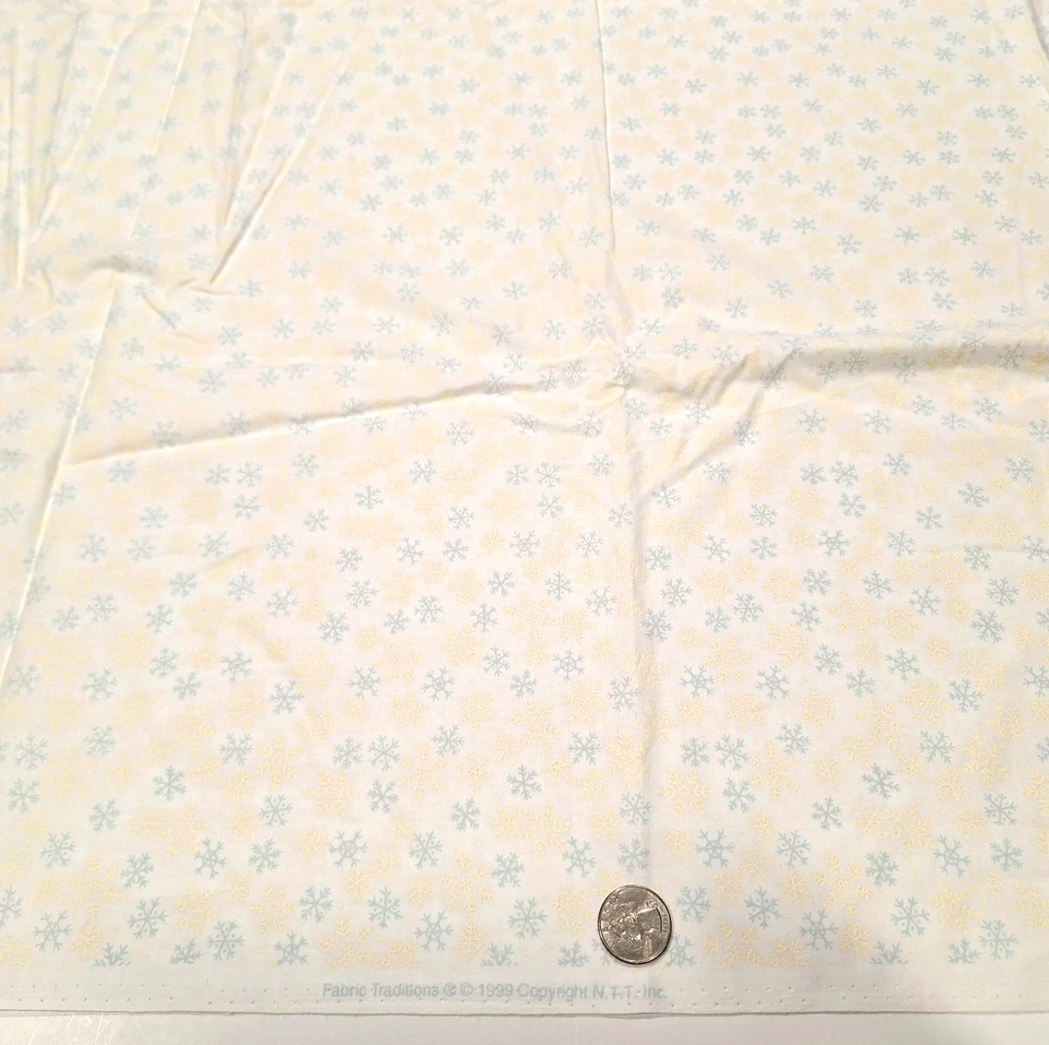VTG Grey Gold Snowflakes On White Christmas Cotton Fabric Traditions 3 YDS x 45" - Image 3 of 4