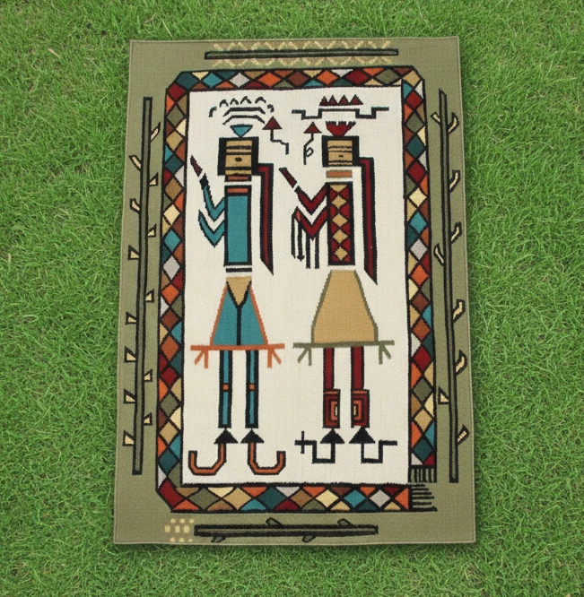 American Yei Navajo Rug Southwestern Vintage Rug 3x6 ft Handmade Native Rug - Image 3 of 4