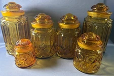 LE Smith Moon and Stars Canisters Amber Canister Set Six Jars with Lids